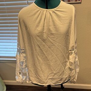 Joie Cream Long-Sleeve Blouse with Cutout Ladder Sleeves